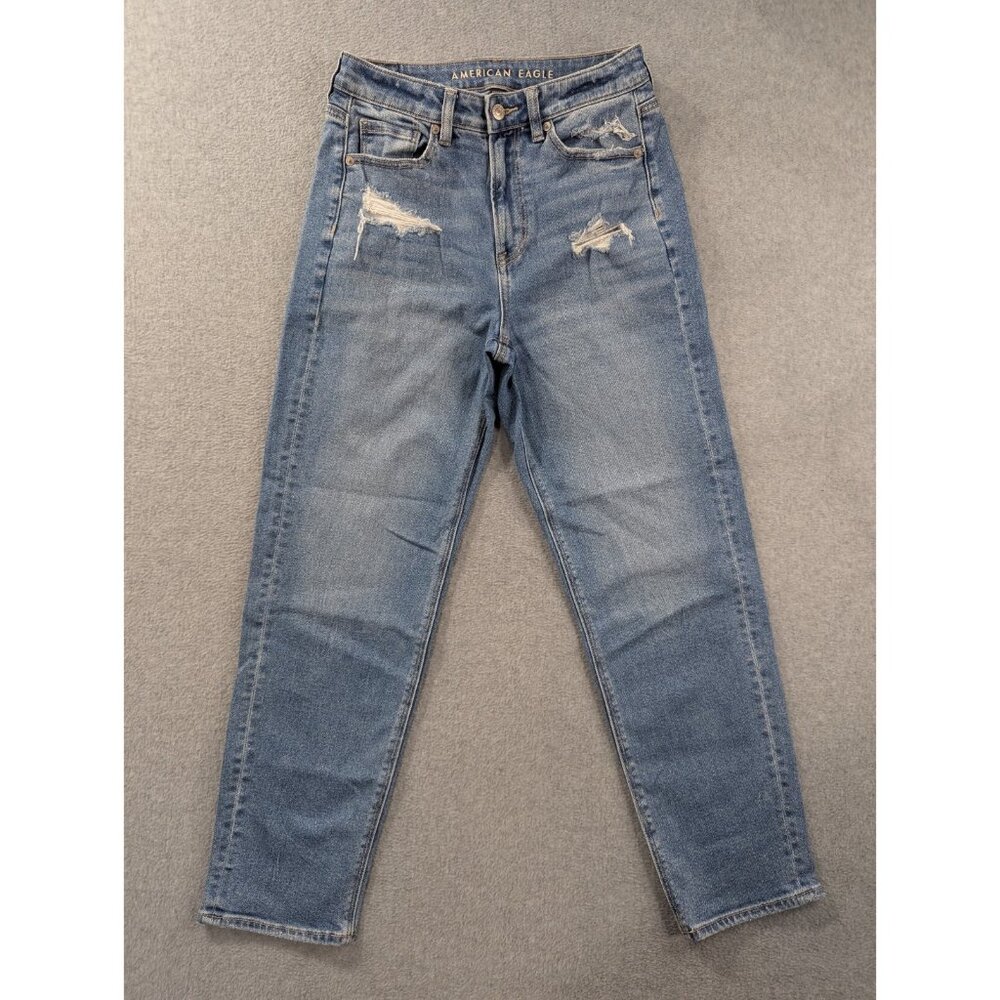 American Eagle Jeans Womens Size 4 Blue Classic Mom Straight Distressed Whiskers